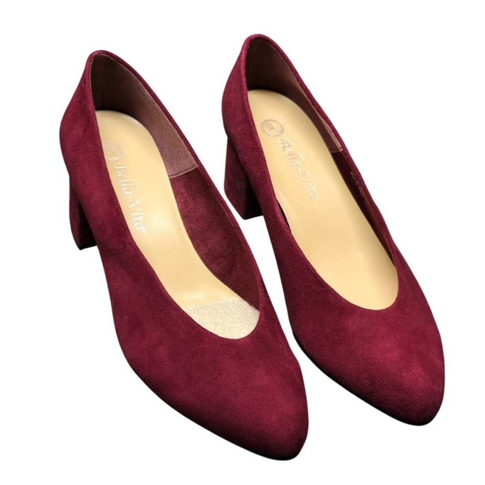 Bella-Vita Shoes Womens Size 7W Suede Block Heel Dress Pumps Leather Upper